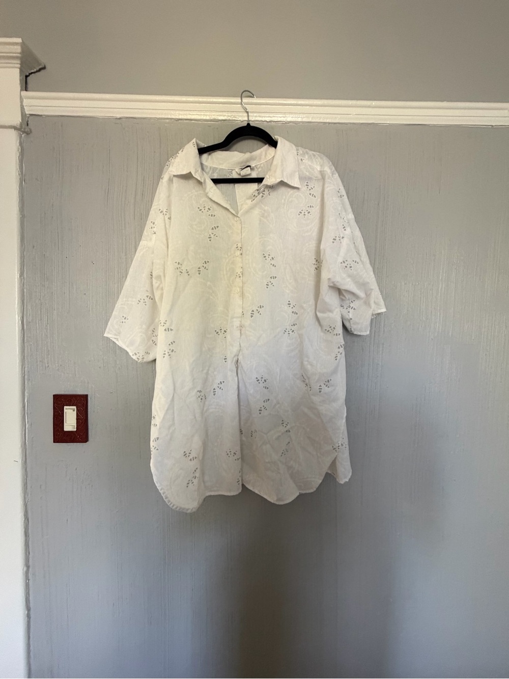 White Eyelet Button-Up Shirt